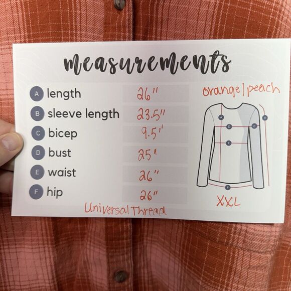 Universal Thread Plaid Shirt Women’s Size XXL Orange & Peach Flannel Button-Down - Picture 8 of 8